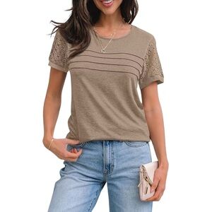 Elegant Lace Sleeve Brown Top